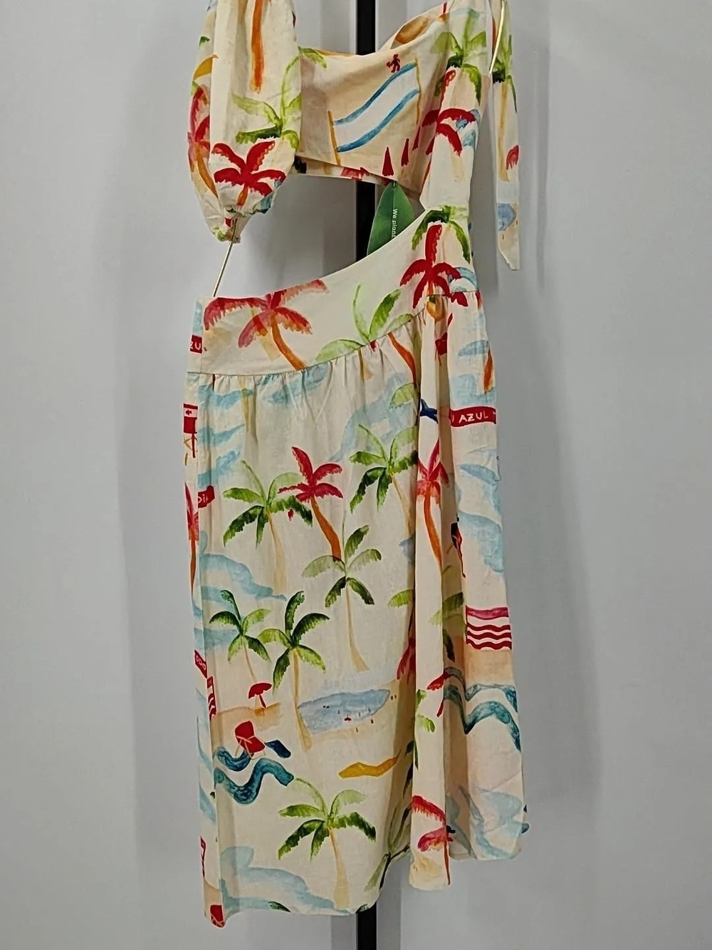 FARM Rio Copacabana Linen-Blend Cutout Midi Dress - Picture 2 of 4